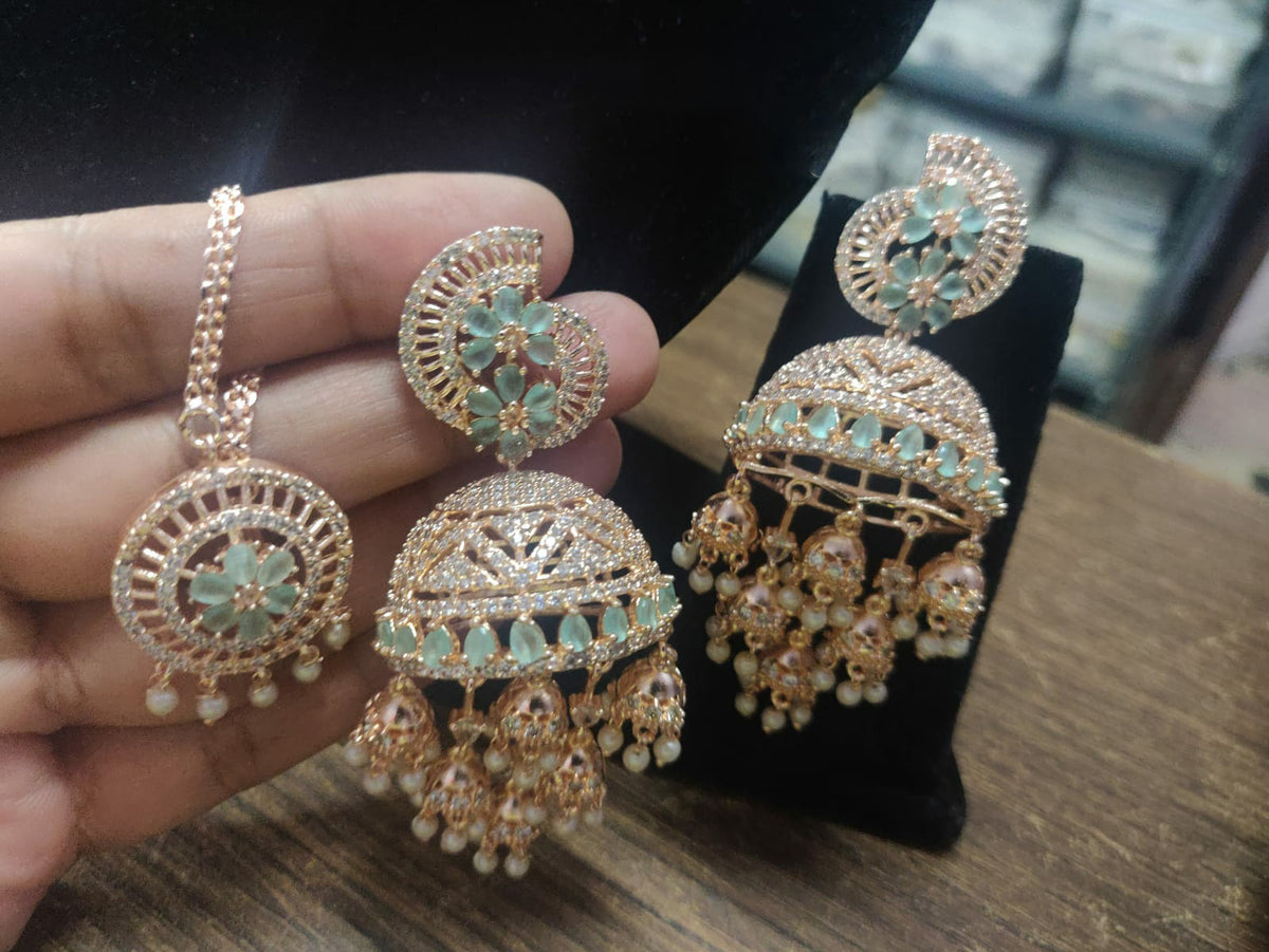 Dome Shaped Inspired American Diamond Earrings Indian Traditional Design For Enhancing Bridal Look