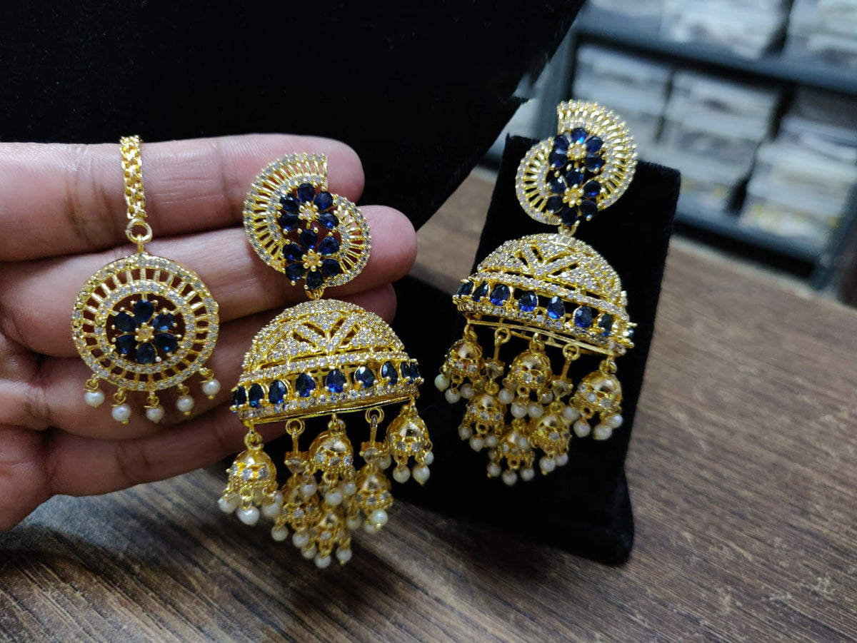 Dome Shaped Inspired American Diamond Earrings Indian Traditional Design For Enhancing Bridal Look