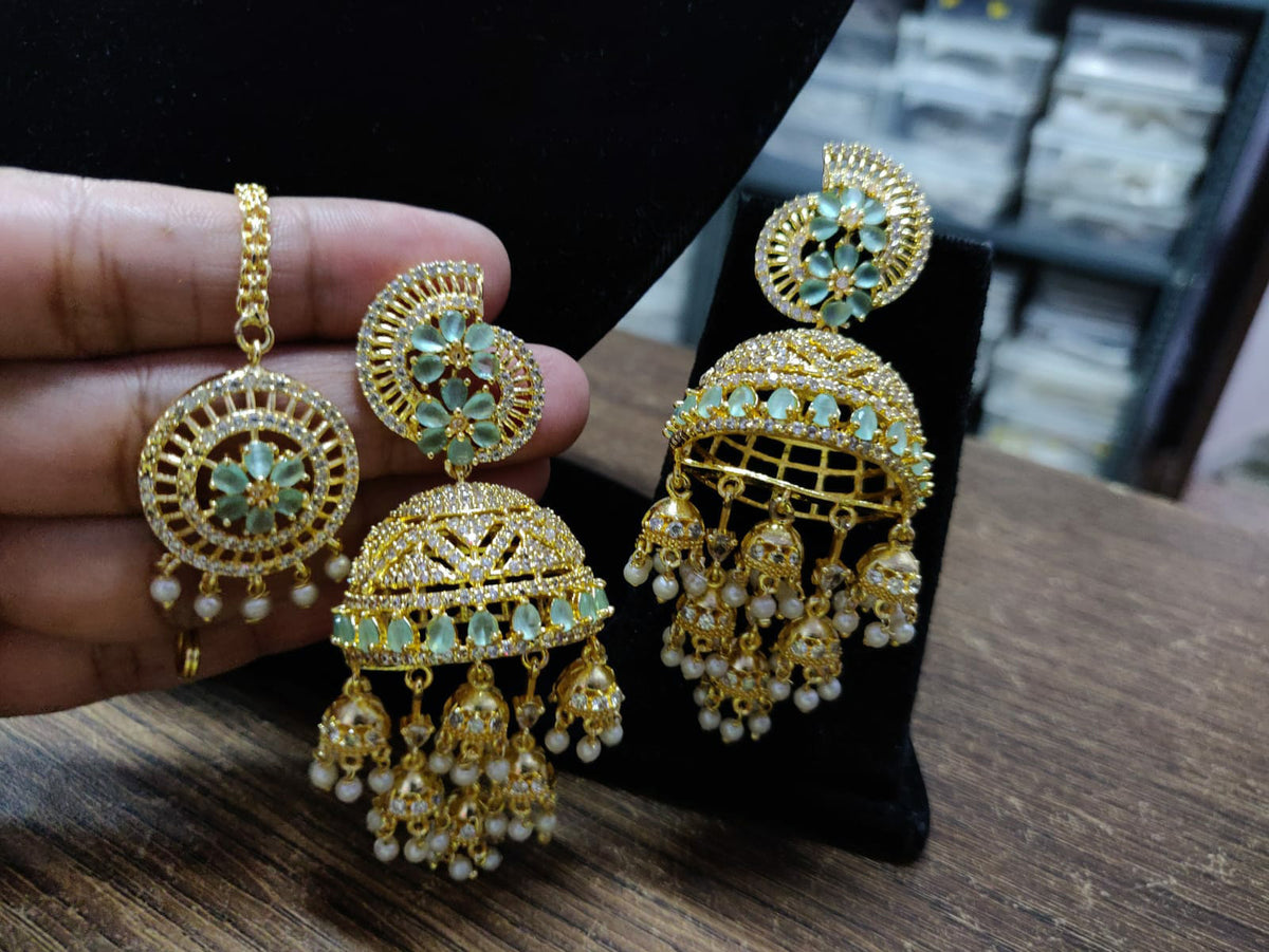 Dome Shaped Inspired American Diamond Earrings Indian Traditional Design For Enhancing Bridal Look