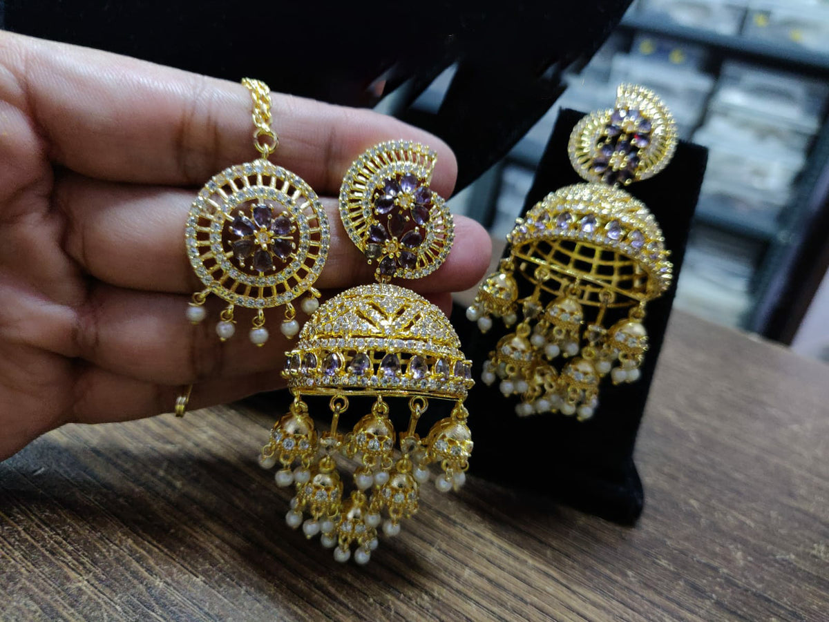 Dome Shaped Inspired American Diamond Earrings Indian Traditional Design For Enhancing Bridal Look