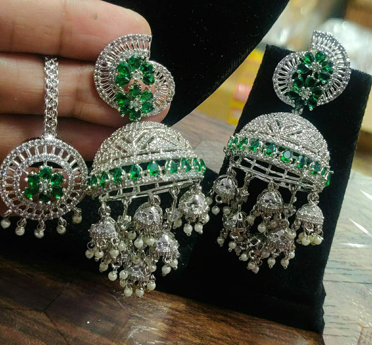 Dome Shaped Inspired American Diamond Earrings Indian Traditional Design For Enhancing Bridal Look