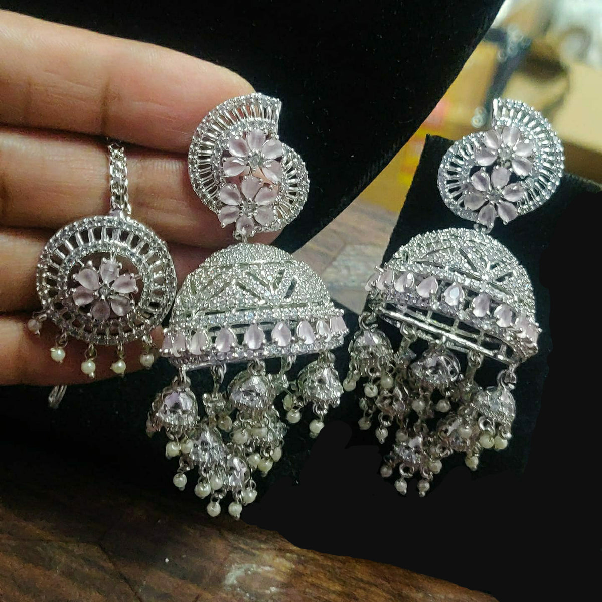 Dome Shaped Inspired American Diamond Earrings Indian Traditional Design For Enhancing Bridal Look