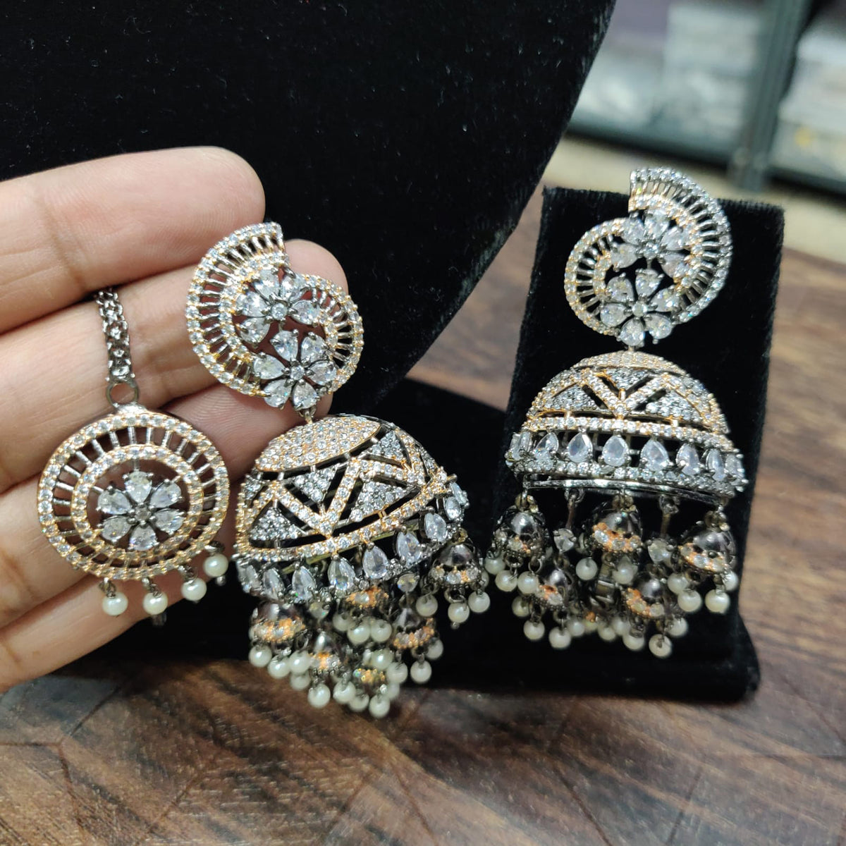 Dome Shaped Inspired American Diamond Earrings Indian Traditional Design For Enhancing Bridal Look