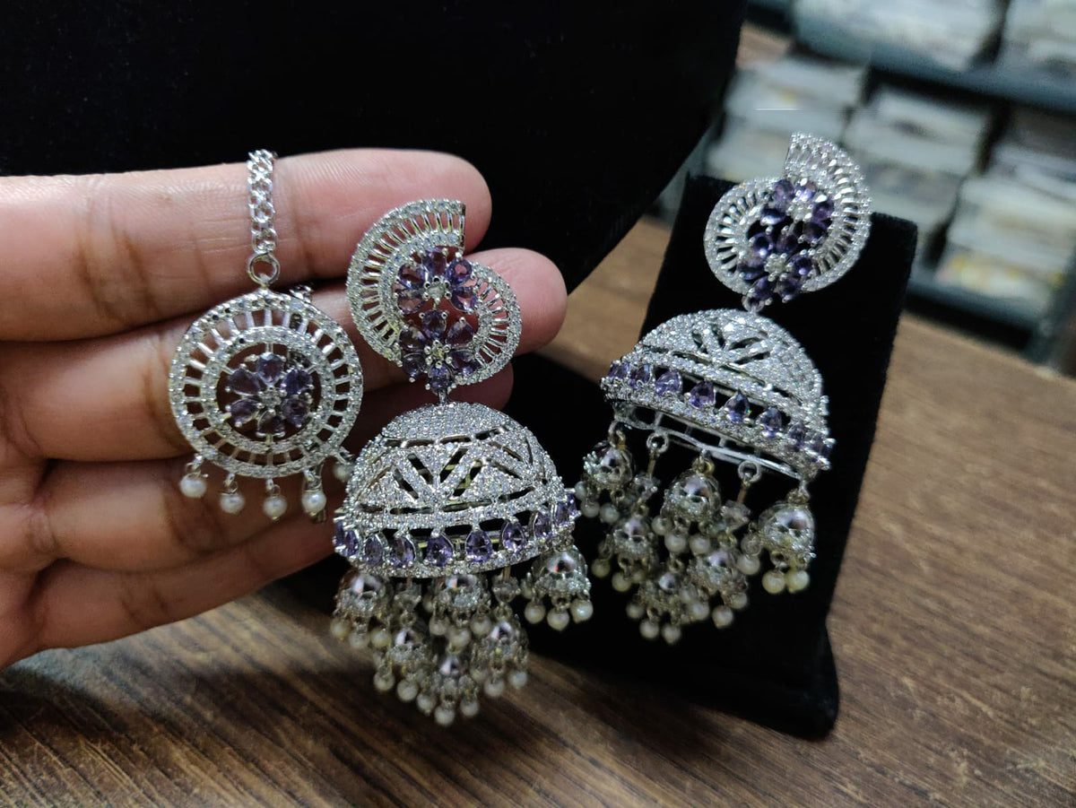 Dome Shaped Inspired American Diamond Earrings Indian Traditional Design For Enhancing Bridal Look