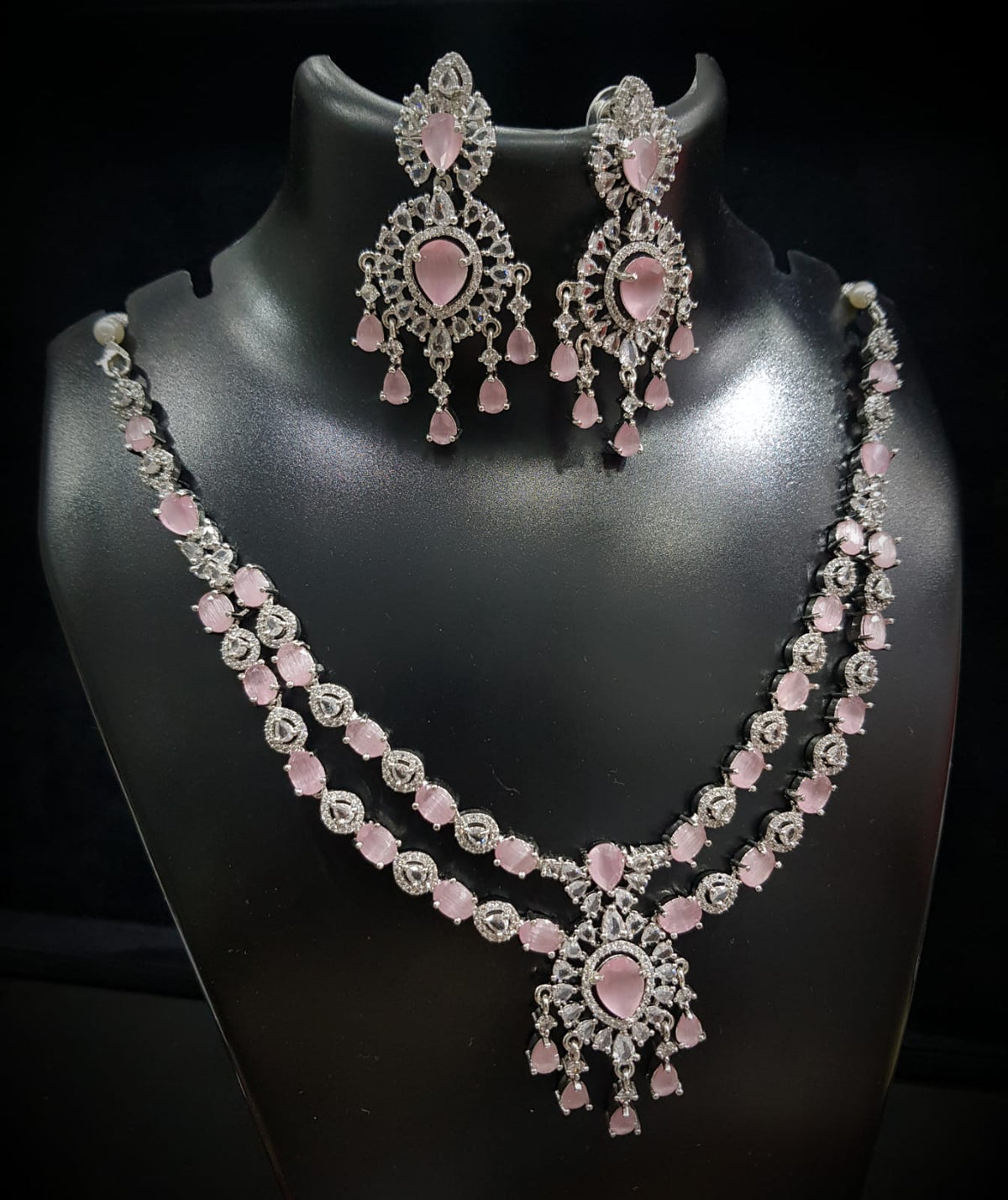 Layered AD Necklace With Matching Earrings Elegant And Formal Style Suitable For Special Occasions