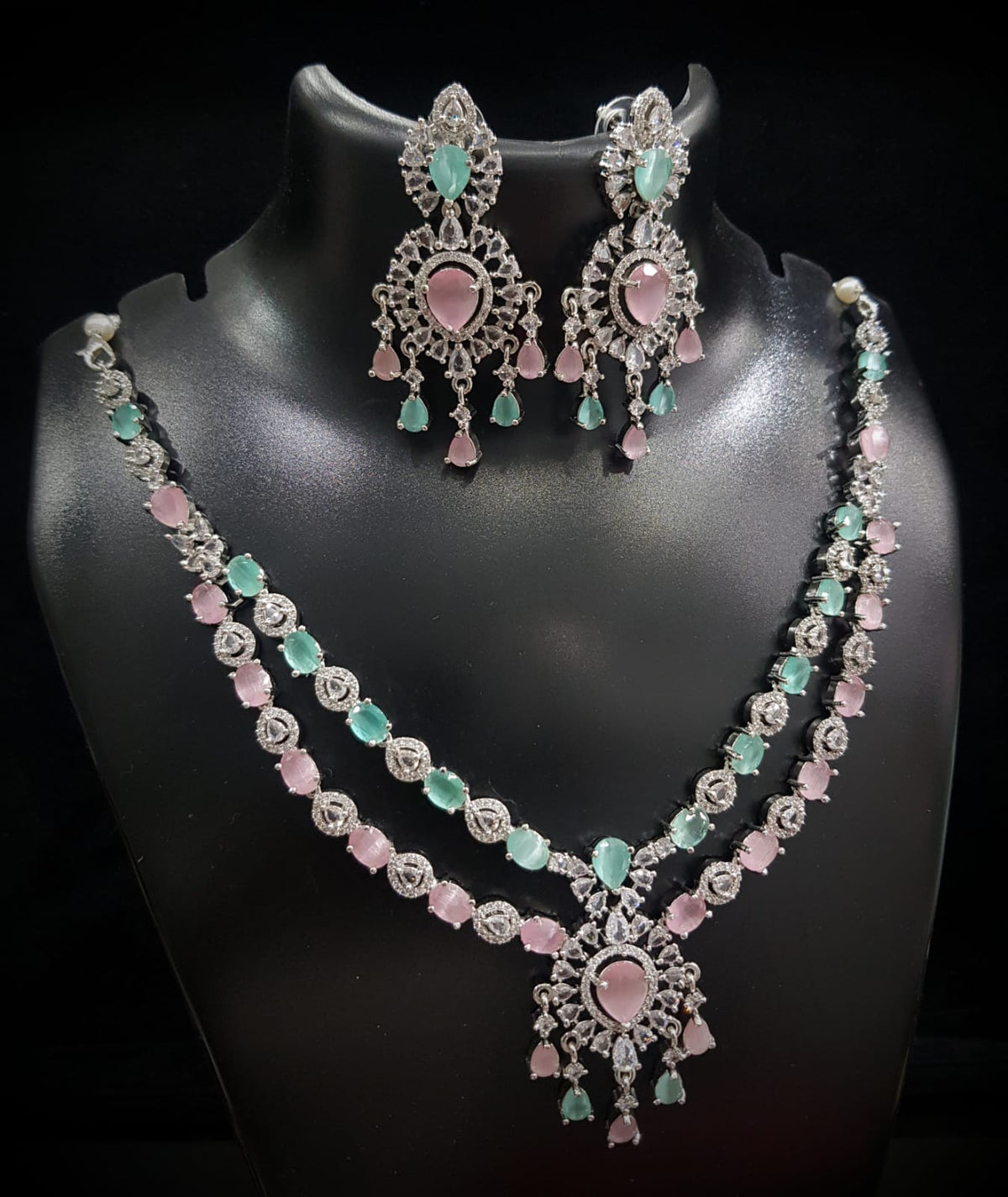 Layered AD Necklace With Matching Earrings Elegant And Formal Style Suitable For Special Occasions