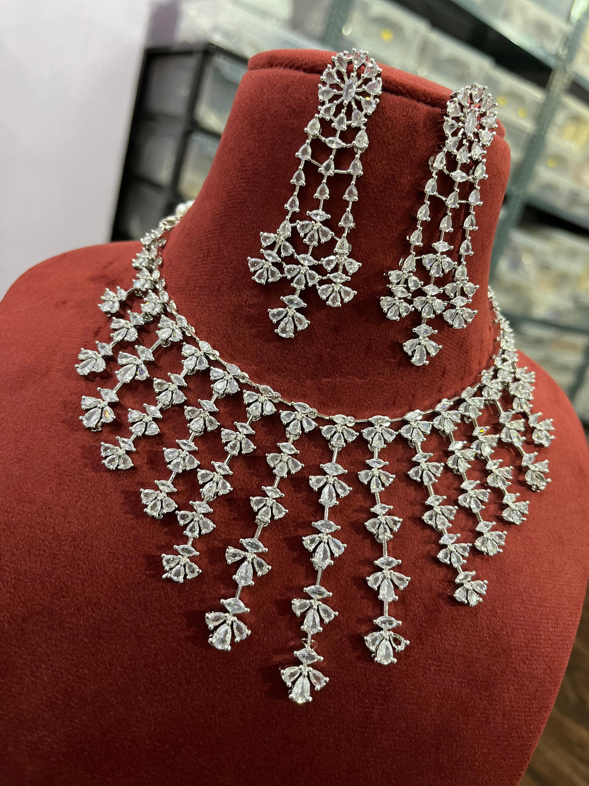 Wedding Ethnic Fashion Party Accessories Set of Necklace Earrings With American Diamond Premium Design