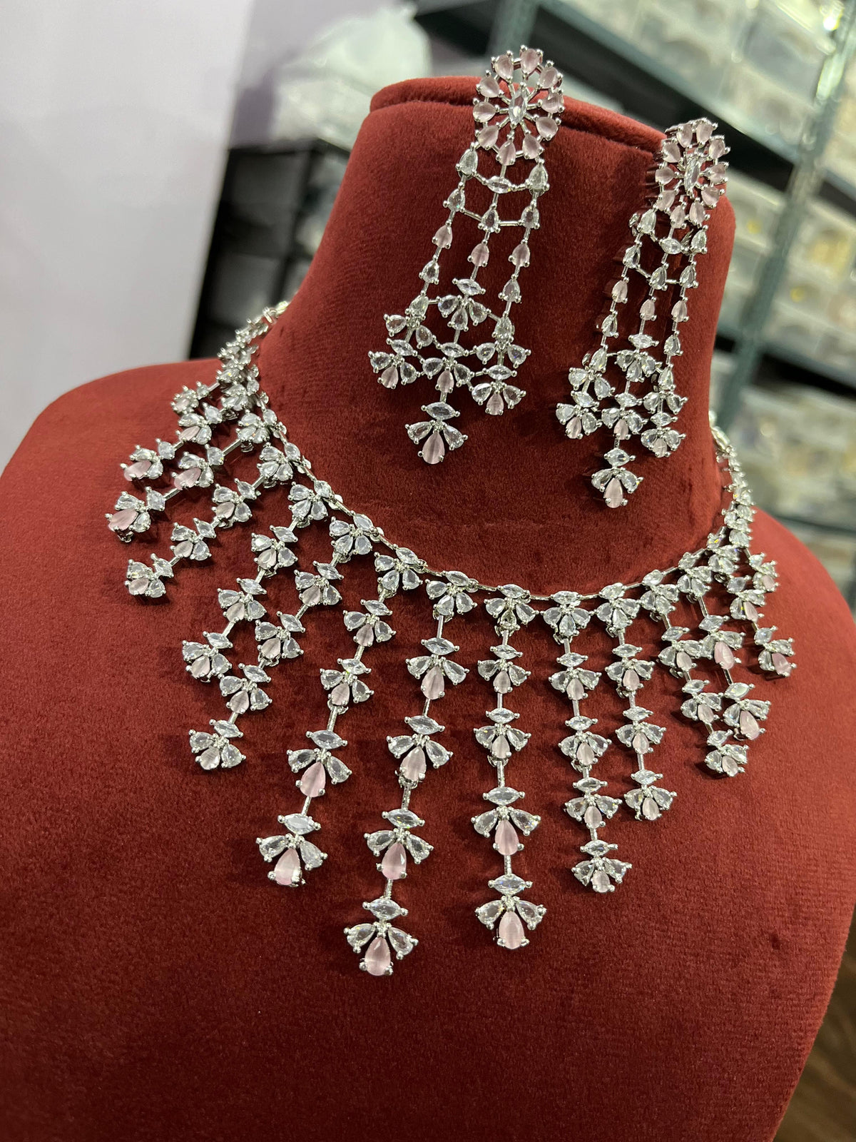 Wedding Ethnic Fashion Party Accessories Set of Necklace Earrings With American Diamond Premium Design