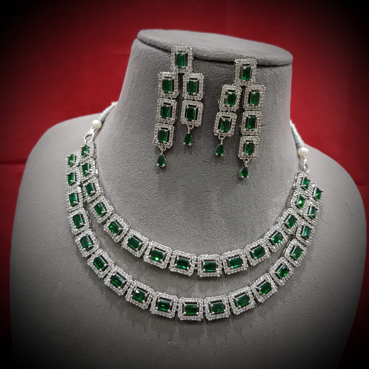 Layered Luxury Stunning Necklace Set Delicate American Diamond and Gemstone Design For Women