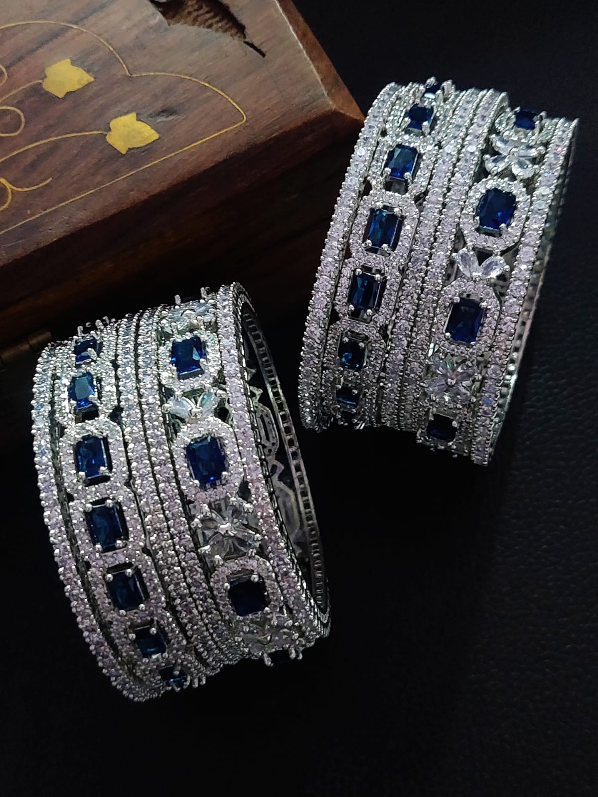 American Diamond Bangle Set Geometric Patterns And Floral Motifs Makes Luxurious Eye Catching Effect For Bridal