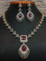 Geometric Triangular Design Necklace Earrings Set Sparkling Stones Teardrop Pendant For Classic And Modern Occasions