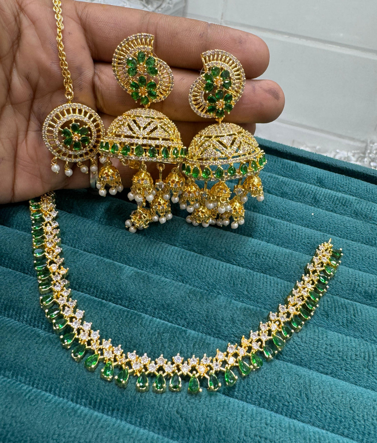 Indian Necklace Jhumka Maangtika Set Pearls Bridal Jewelry Weddings Perfction