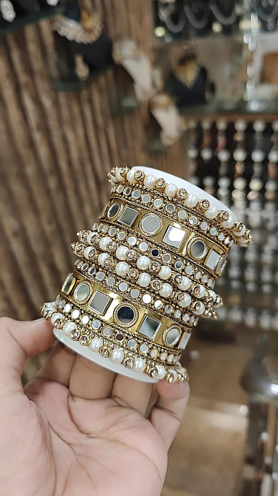 Gold Plated Bridal Bangles Pearls Mirror Work Stones Jewelry Set