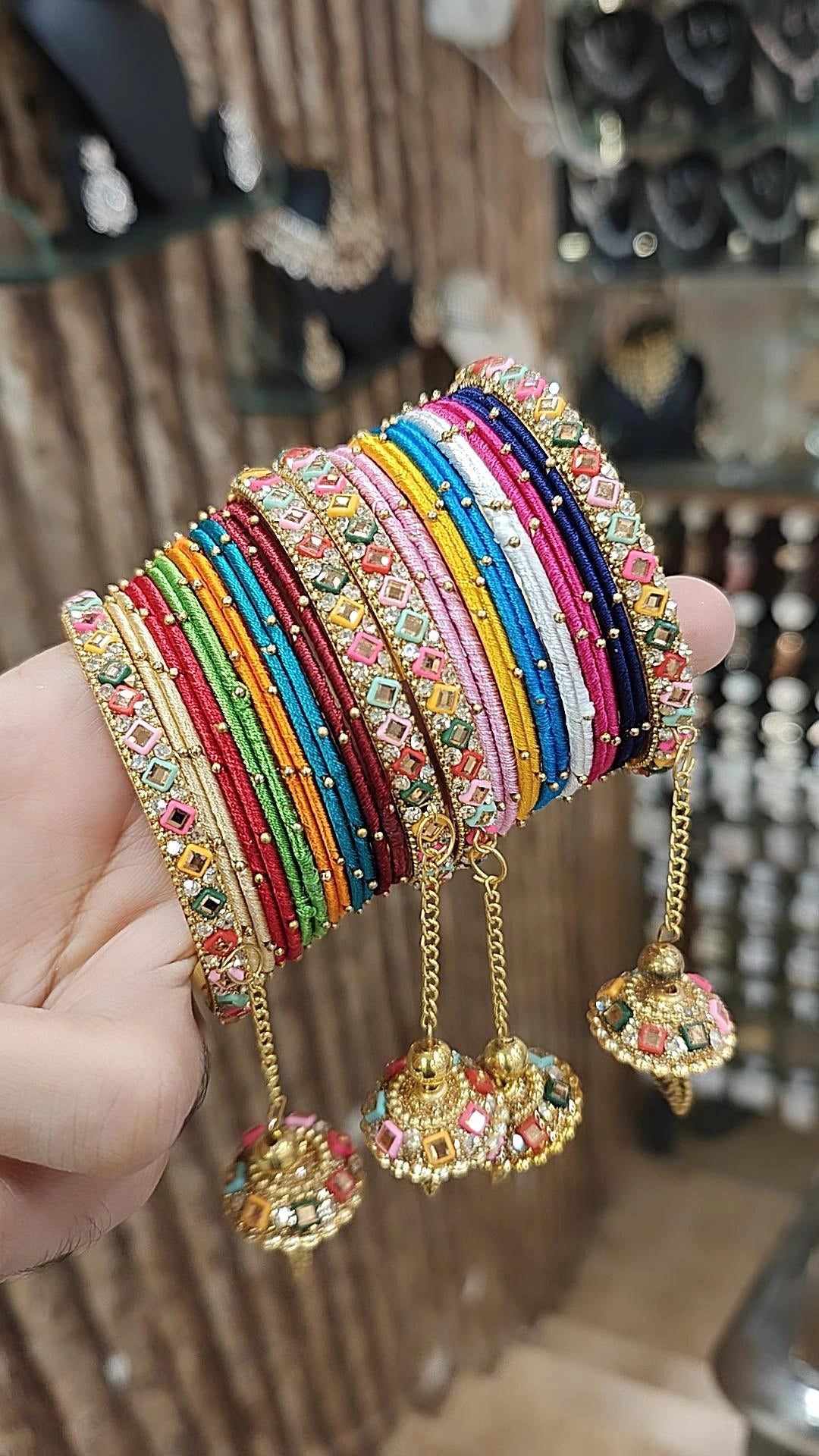 Multicolor Thread Indian Bangles Bollywood Inspired Gold Tassels Stone Work