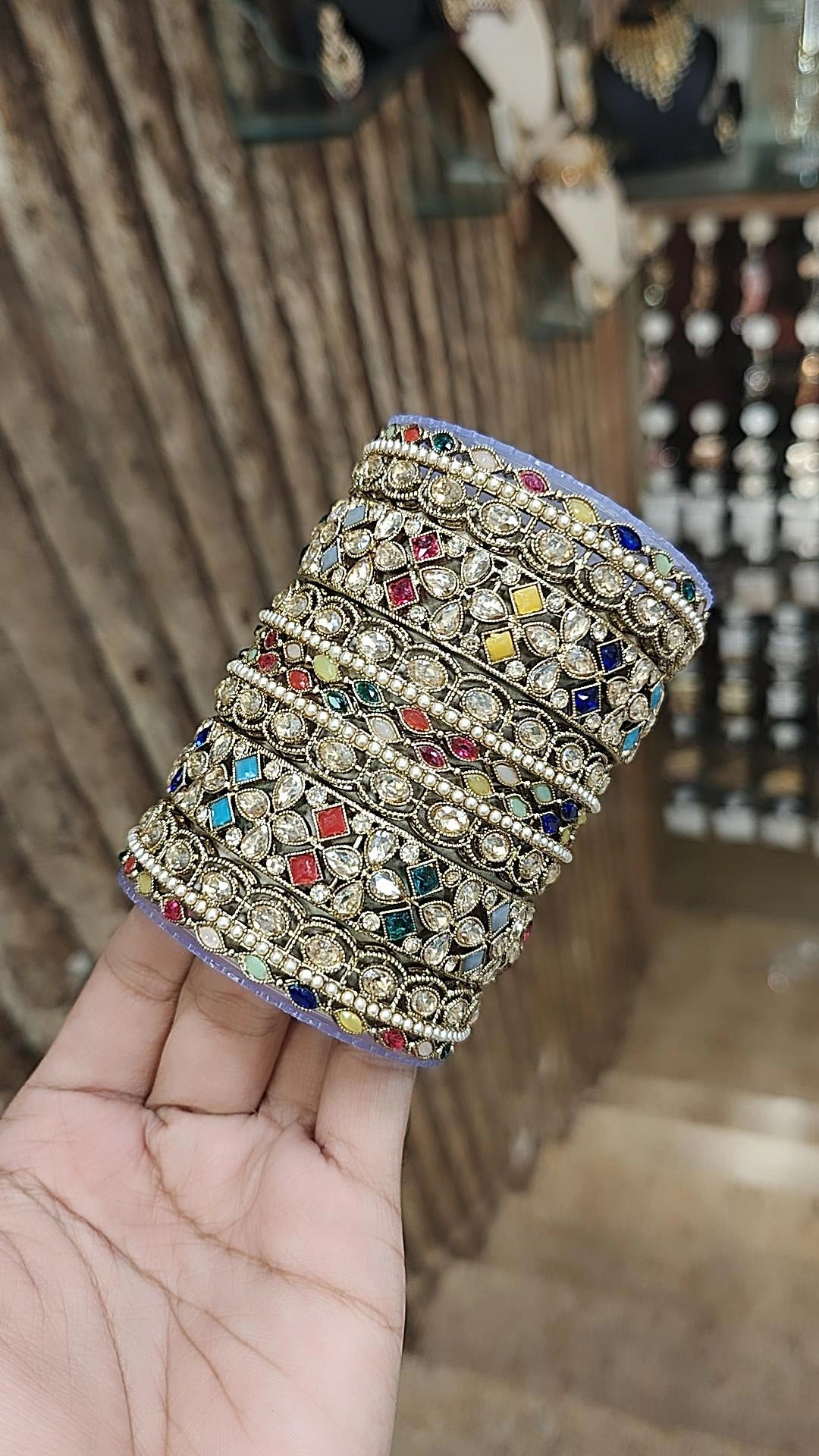 Indian Bridal Bangles Multicolor Stones Intricate Beading Crystal Works