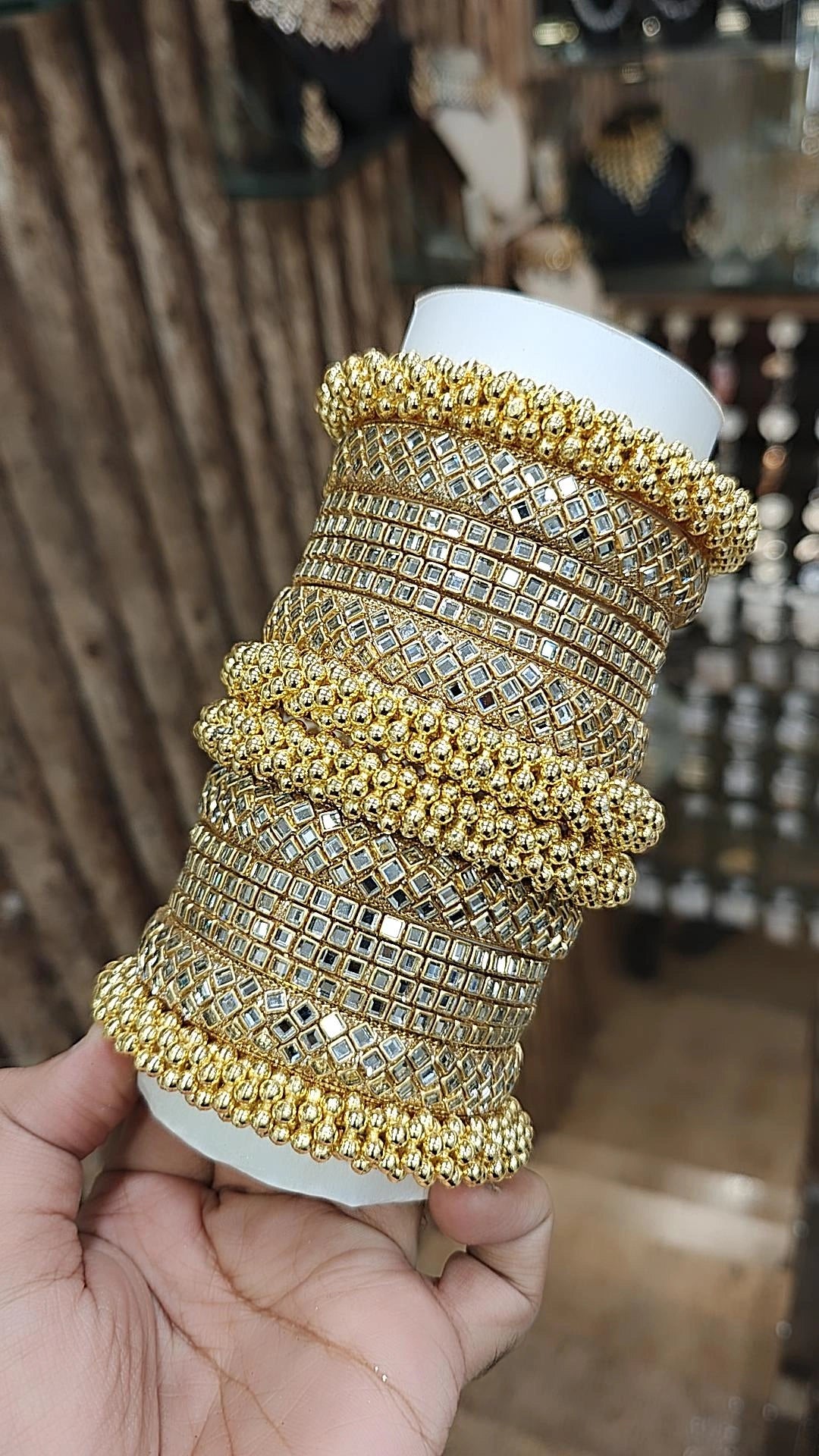 Glittering Gold Bangles Set AD Sparkling Stones Indian Wedding