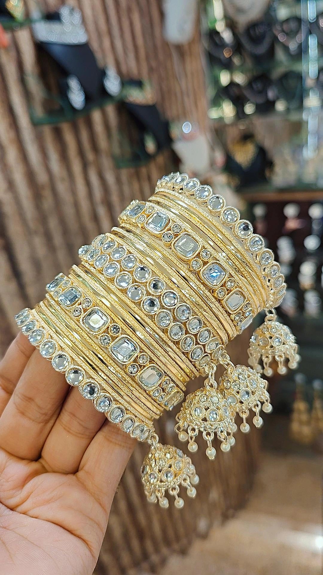 Silver Gold Pearl Indian Bangles Jhumka Set Bridal Wedding