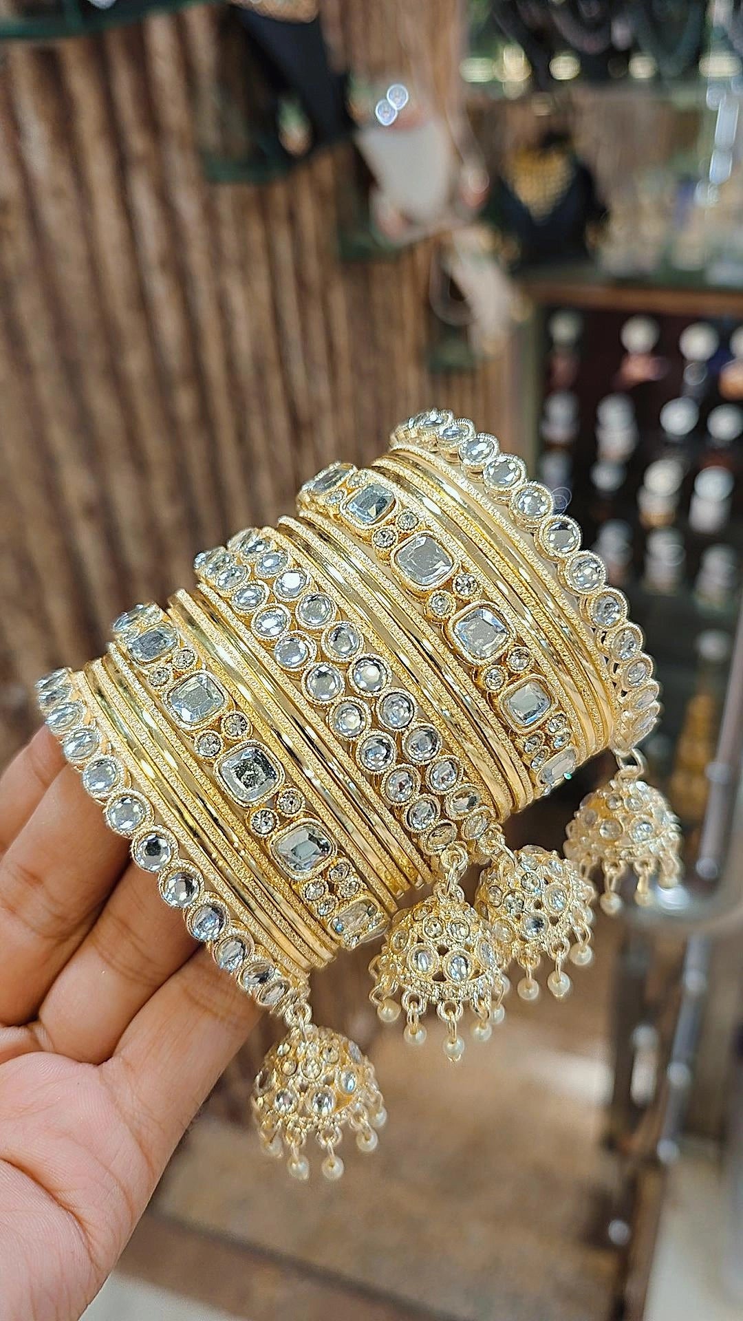 Silver Gold Pearl Indian Bangles Jhumka Set Bridal Wedding