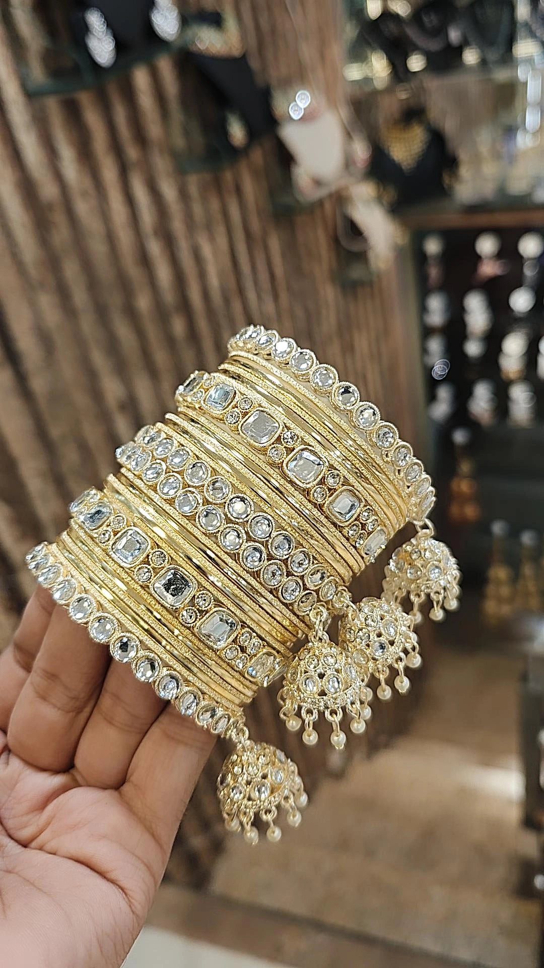 Silver Gold Pearl Indian Bangles Jhumka Set Bridal Wedding