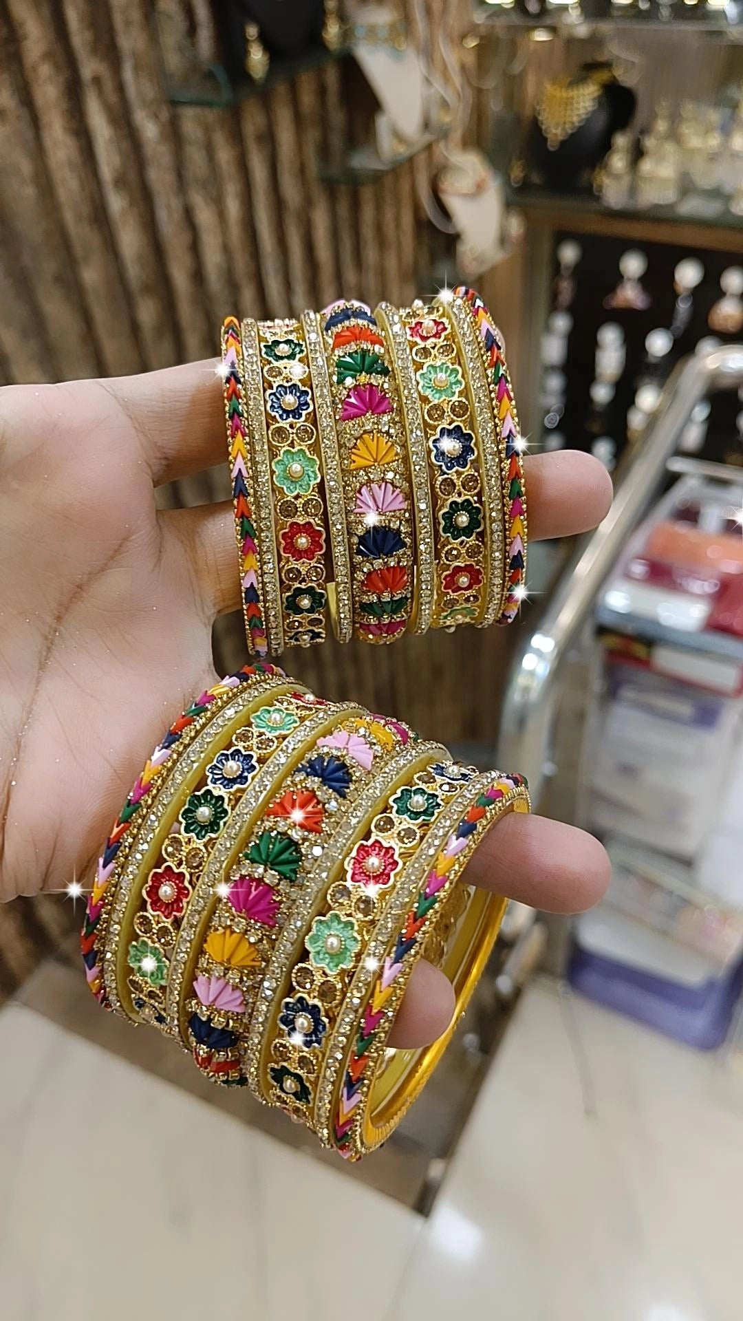 Multi Rajwadi Pearl and Gold Crystal Bangles, Wedding Jewelry, Indian Bridal Jewelry, Best Selling Traditional Bangles