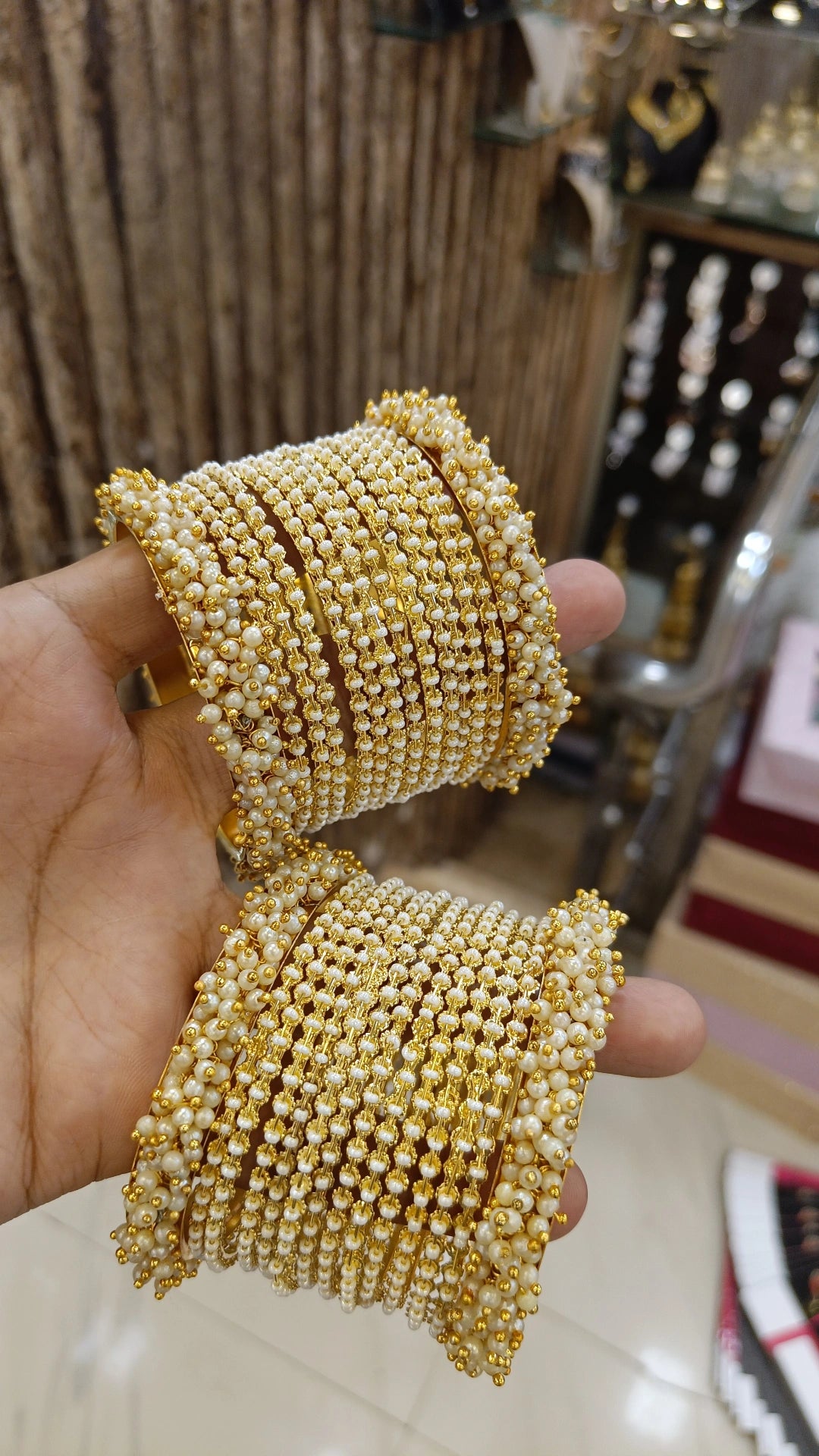 Pearl Embellishments Bollywood Golden Bangles Set