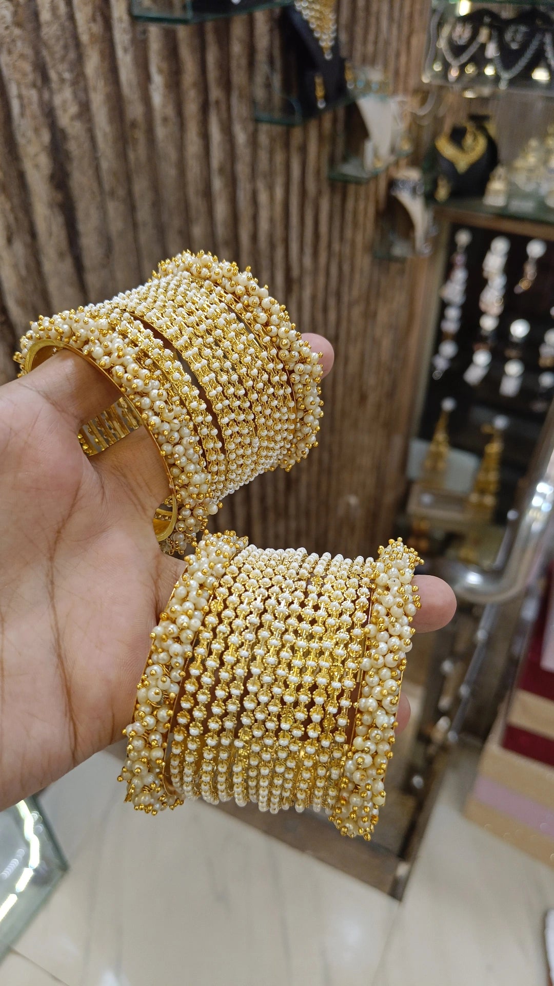 Pearl Embellishments Bollywood Golden Bangles Set