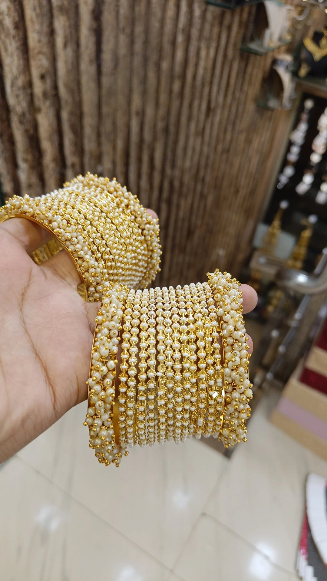 Pearl Embellishments Bollywood Golden Bangles Set