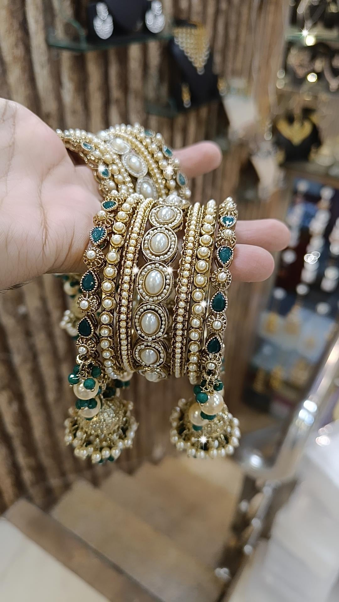 Elegant Pakistani Crystal Bridal Bangles Jhumka Set