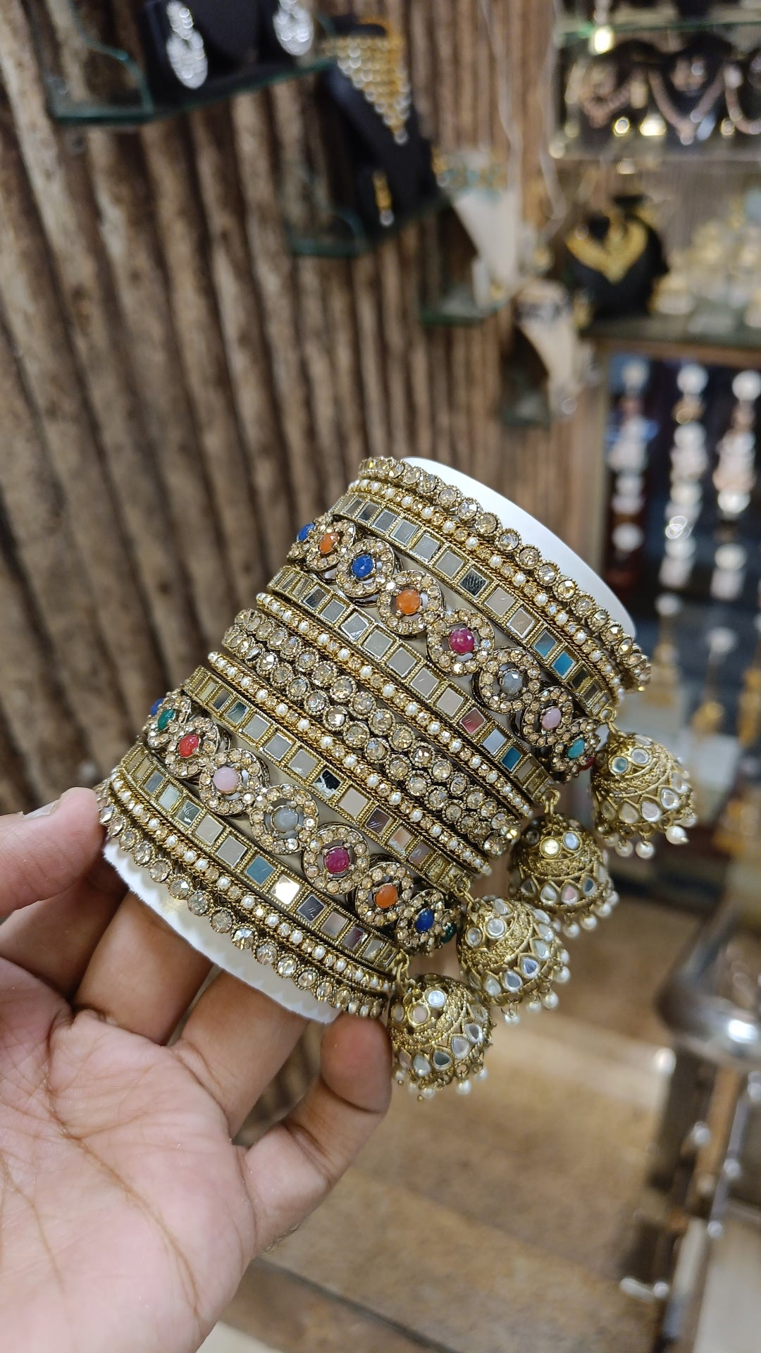 Multicolor Pearl Bangles Set Jhumka Premium Design Bridal Enhance Look