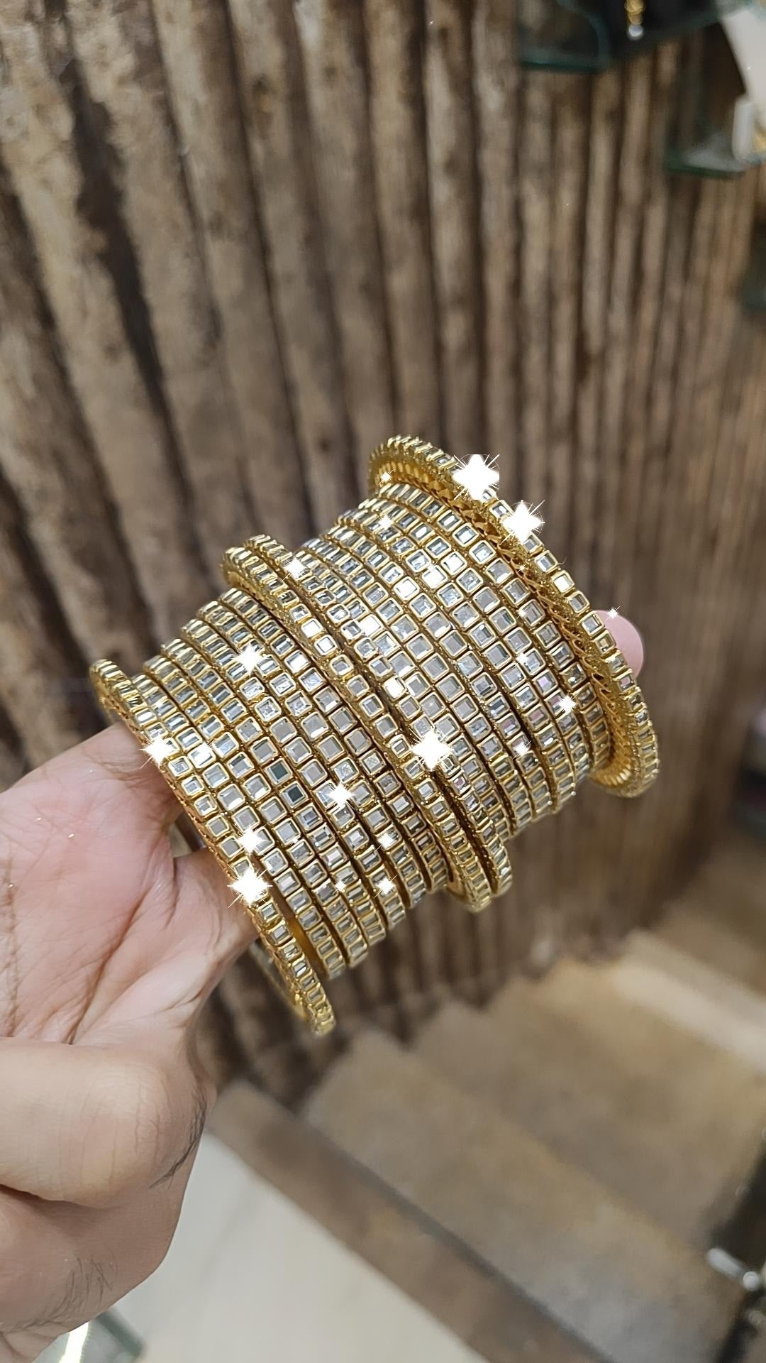 Gold Plated Pearl AD Bangles Set Indian Weddings Perfection