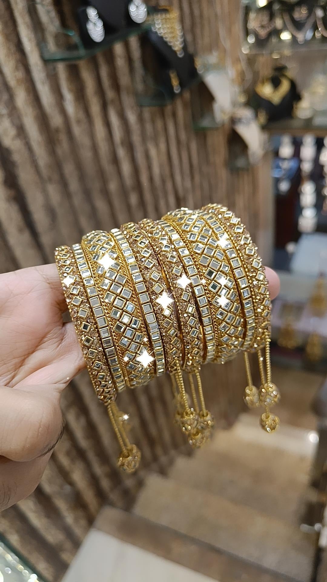 Silver Gold CZ Pearl Pakistani Bangles Set Engagement Jewelry