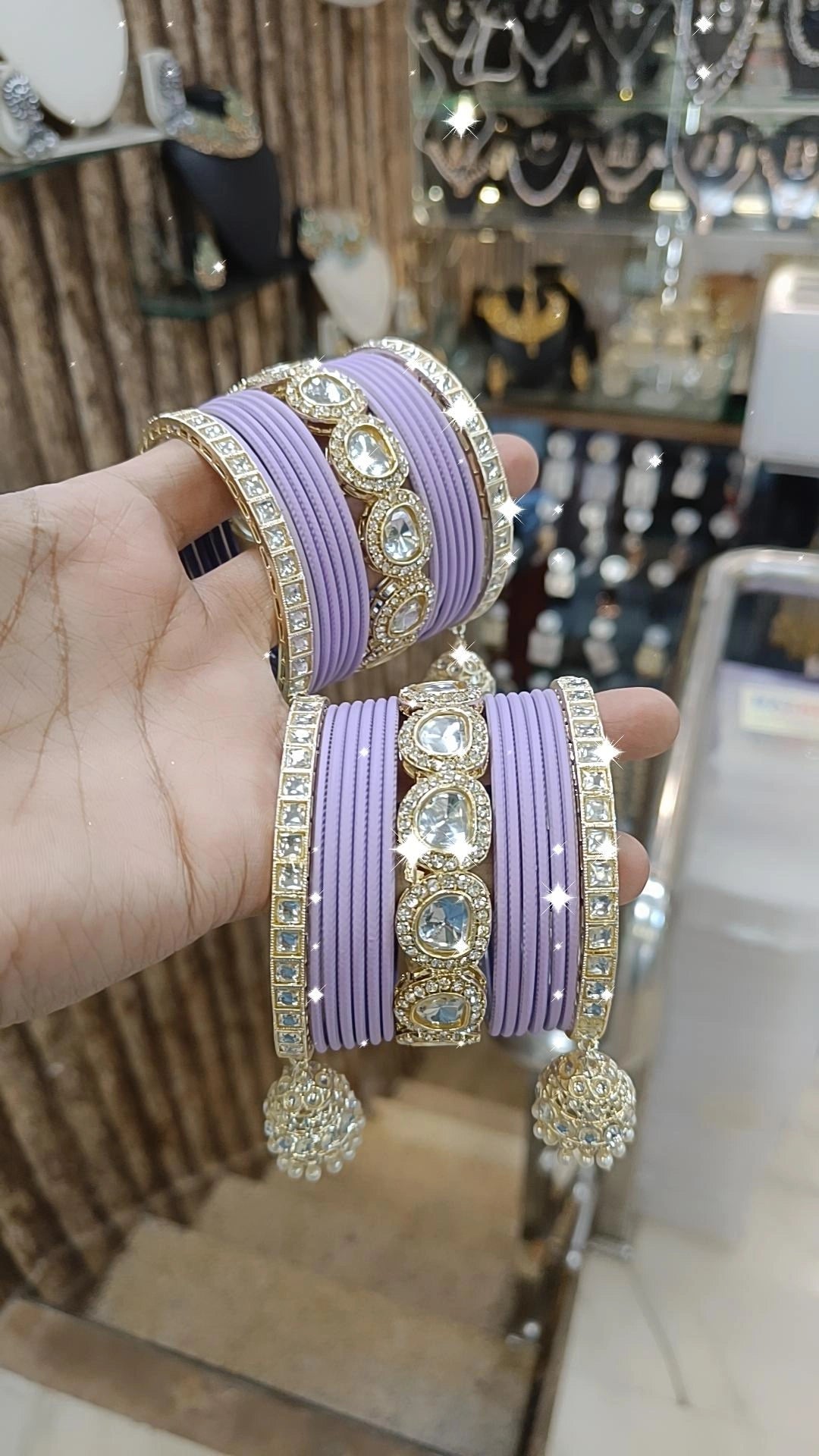 Indian Crystal Carnival Bangles Jhumka Set Bollywood AD Pearl Design