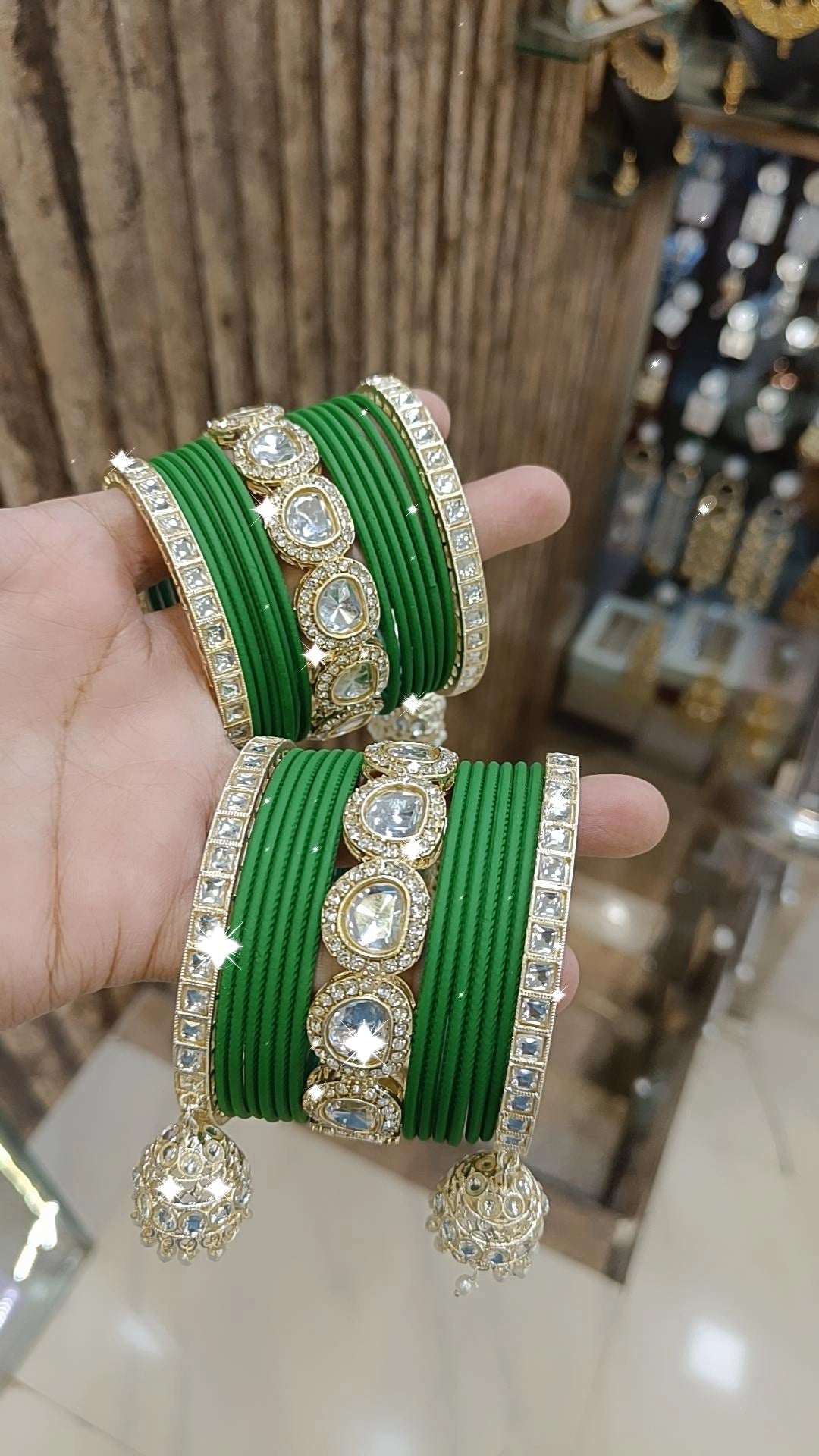 Indian Crystal Carnival Bangles Jhumka Set Bollywood AD Pearl Design