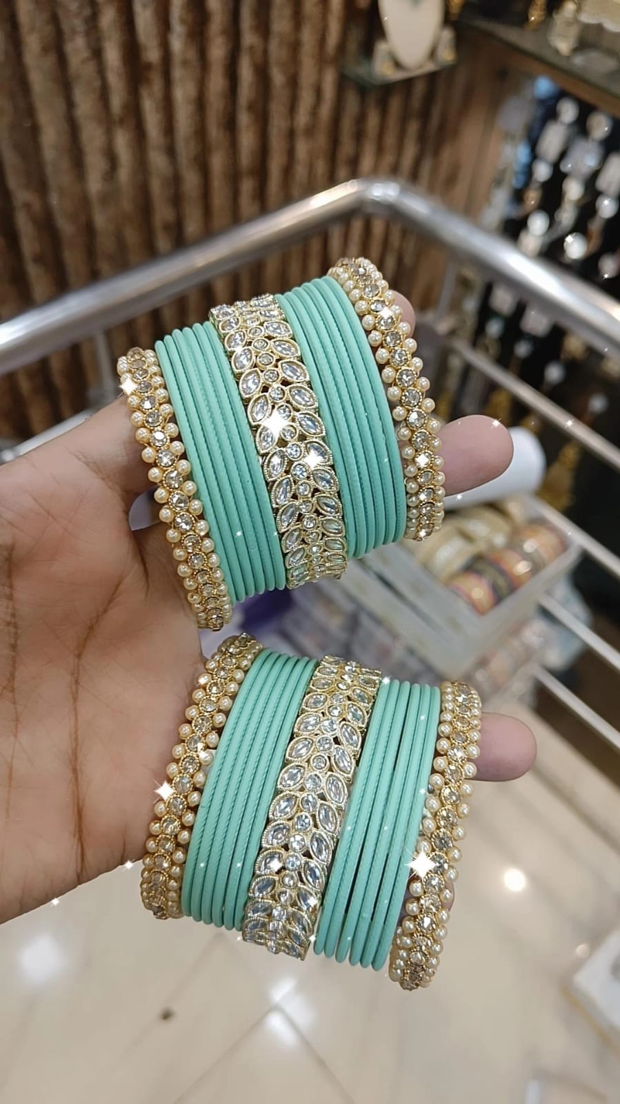 Emerald Clear Crystal Indian Bangles Set Bollywood Style Jewelry