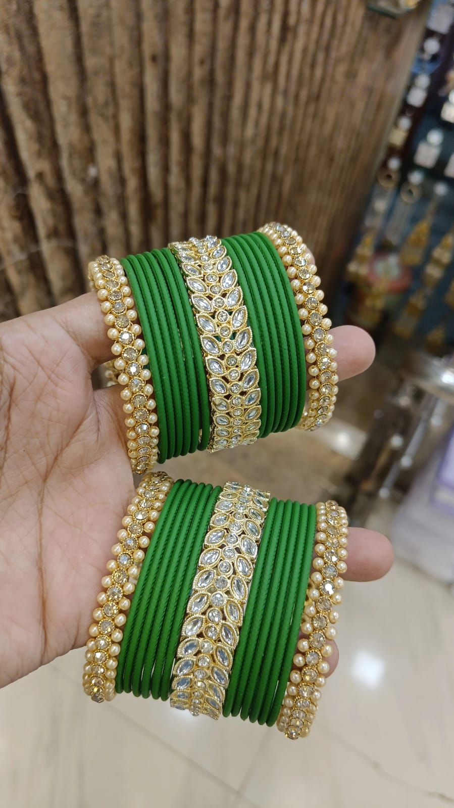 Emerald Clear Crystal Indian Bangles Set Bollywood Style Jewelry