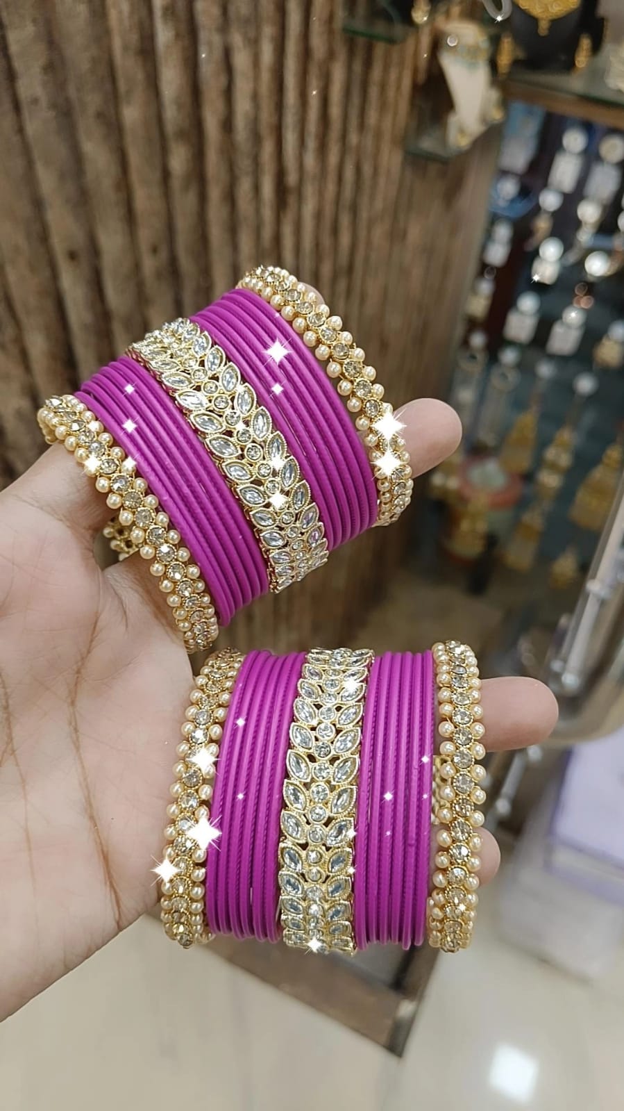 Emerald Clear Crystal Indian Bangles Set Bollywood Style Jewelry