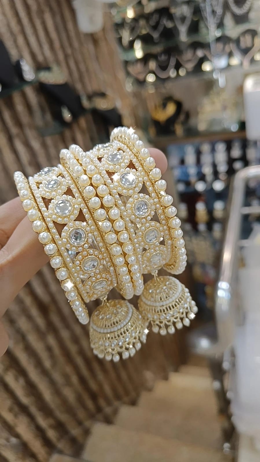 Pearl AD Bangles Jhumka Stack Indian Bridal Beauty Jewellery