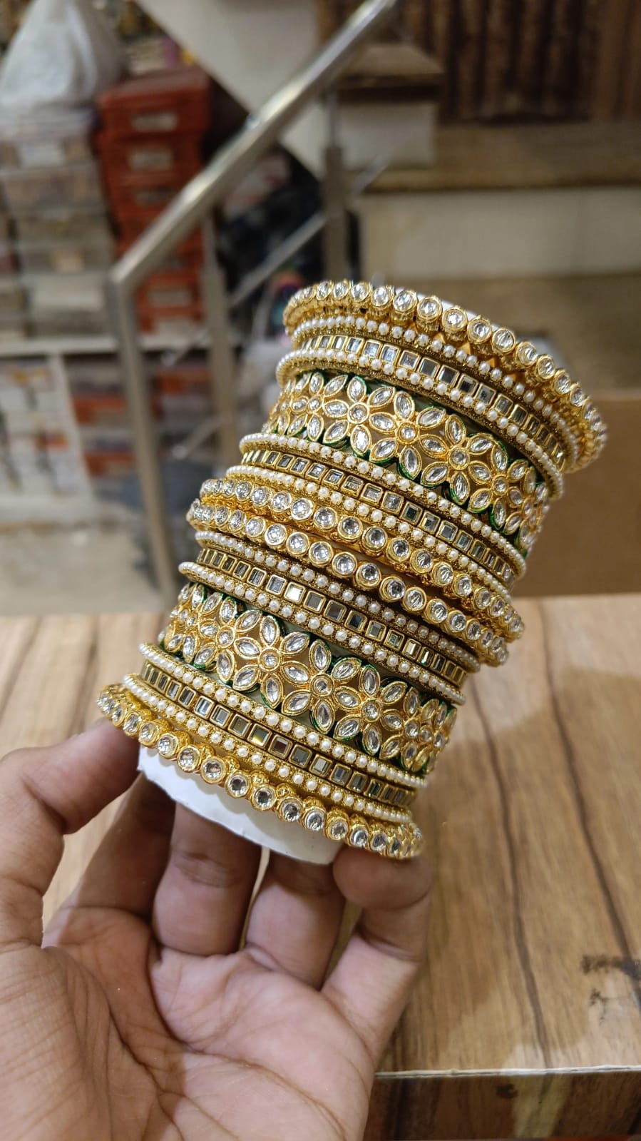 Pearl American Diamond Bangles Set Indian Bridal Jewelry