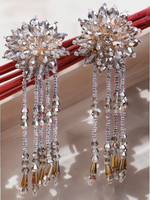 Grey Floral Beaded Tassel Earrings, Indian Jewelry Earring Set