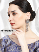 Grey Floral Beaded Tassel Earrings, Indian Jewelry Earring Set