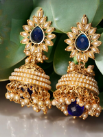 Pearl and Stone Designer Gold Plated Multicolour Drop Jhumka Earring Set