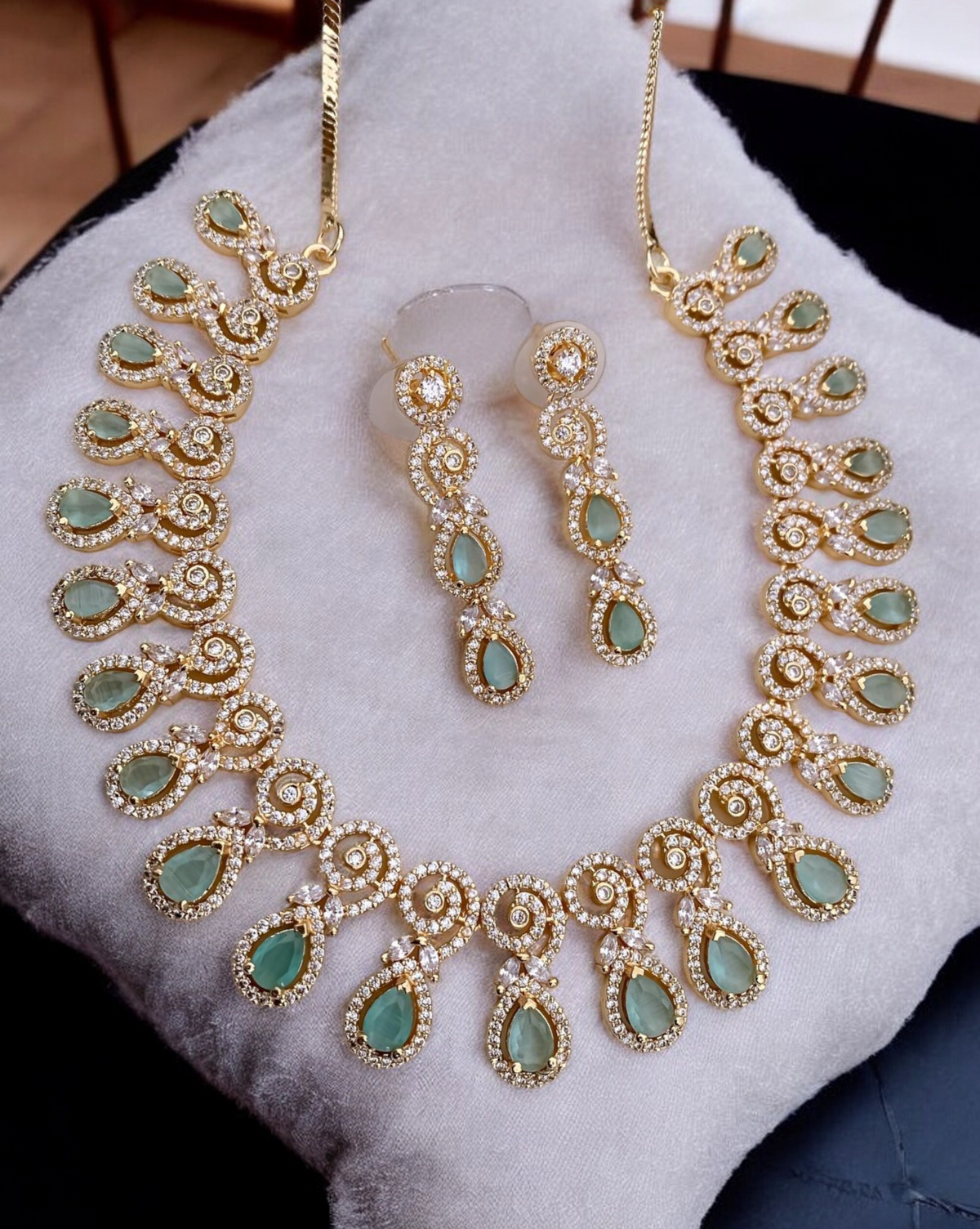 Bollywood Inspired Gold Plated CZ Necklace Earrings Set, AD Nacklace, AD Earrings, Cz Jewelry Set, Bridal AD Jewellery, Weddings Jewelry