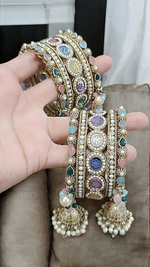 Multi Flower Bridal Bangles Jewelry Set, Bangle Set, Indian Chooda Set, Bollywood Bangle Set, Kada Set