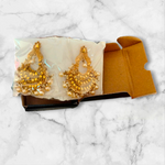 Gold Plated Pearl Chandbali Earrings Set, Indian Gold Chandbali, Gold Earring, Bridal Jewellery Set, Wedding Earrings