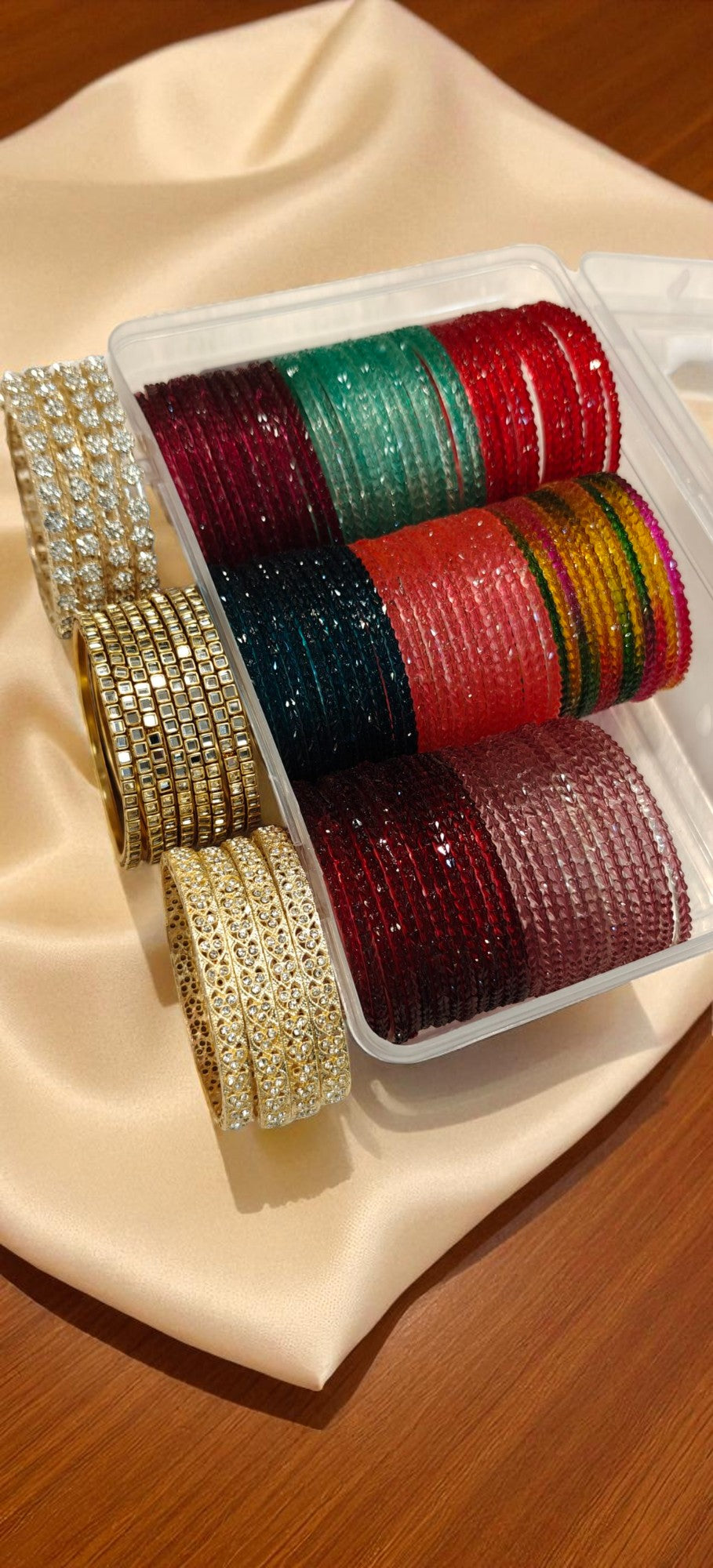 Heart Drop Glass Bangles Combo – Indian Bridal Bangle Set, Pakistani Glass Bangles, Ethnic Jewelry Gift Box