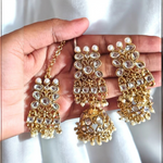 Gold Tone Kundan Pearls Bridal Choker Necklace Set, Choker Set, Wedding Choker Earring Set, Bridal Necklace Earring Set, Wedding Jewelry