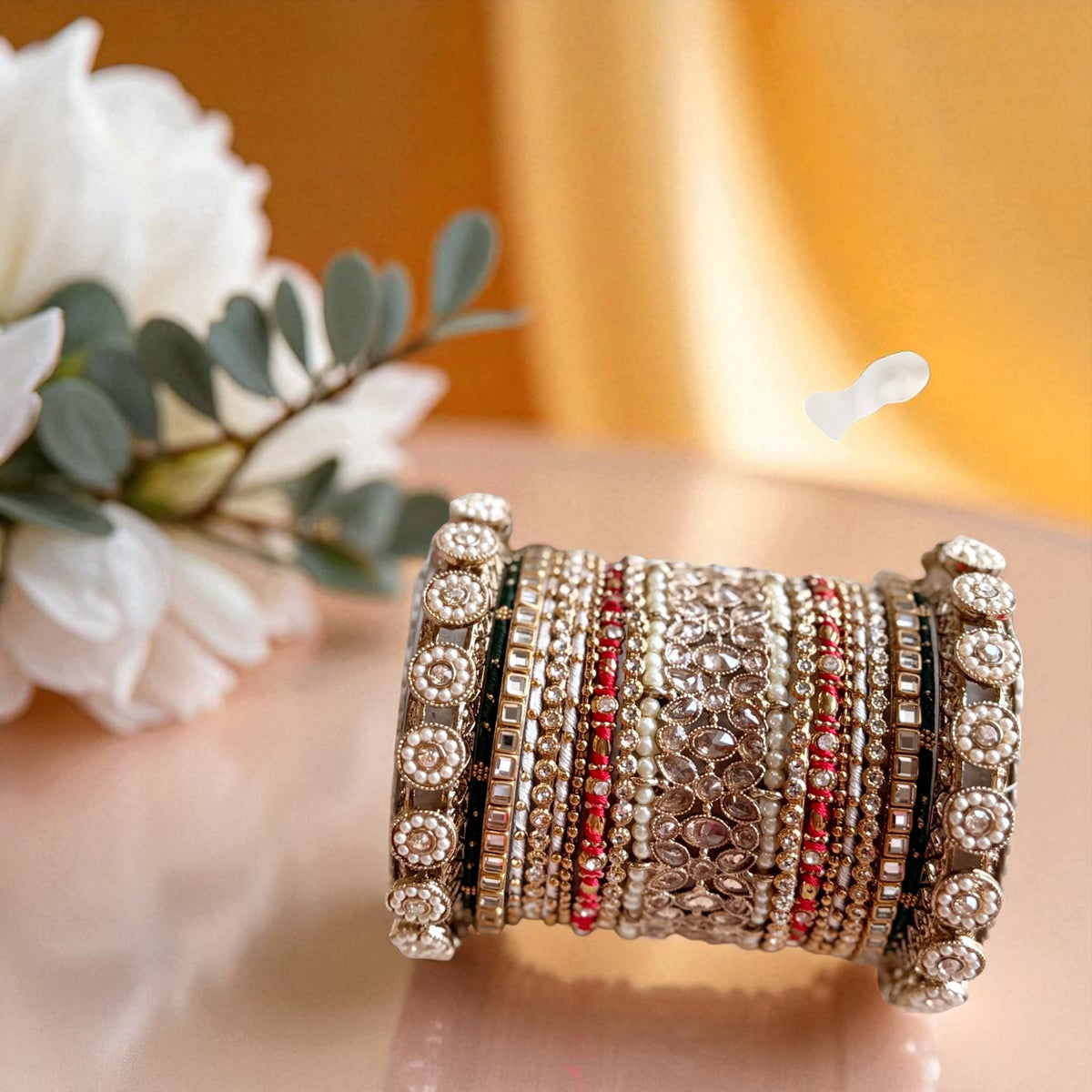 Traditional Red-Green Style Bangle Set for Two Hands By Libasaa