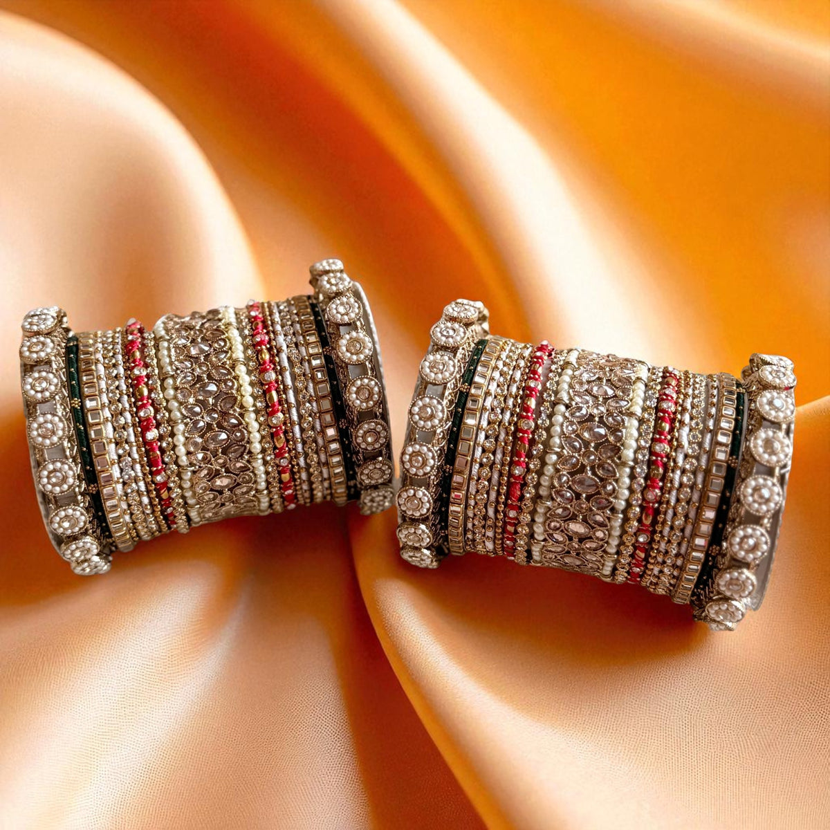Traditional Red-Green Style Bangle Set for Two Hands By Libasaa