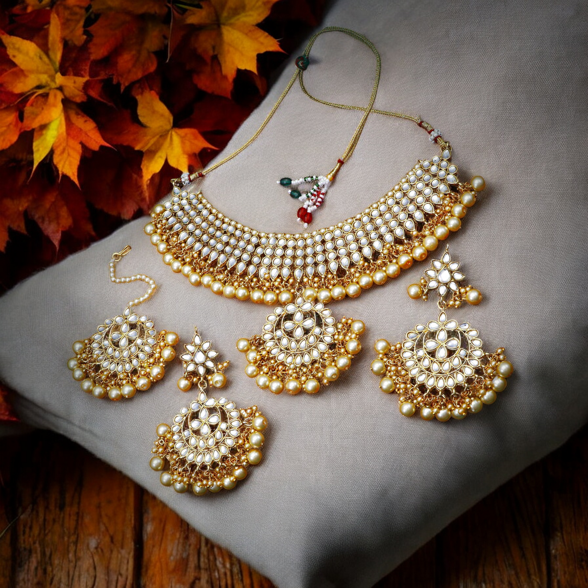 Bridal Pearl Kundan Necklace Chandbali Mangtika Set, kundan jewelry set, antique gold kundan choker, wedding kundan gold plated jewelry, Wedding Choker Chandbali set, Indian Jewellery Set