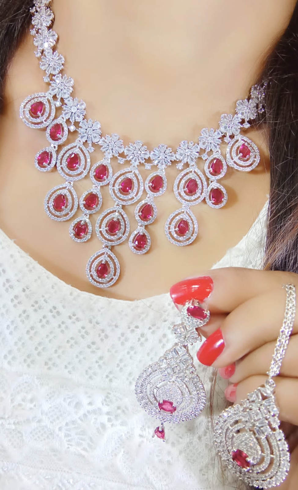 Cubic Zirconia Pakistani Necklace Earring Set, CZ Necklace, AD Jewelry, Jewelry Set, Women AD Earring, Bridal AD Necklace, Indian jewelry Set